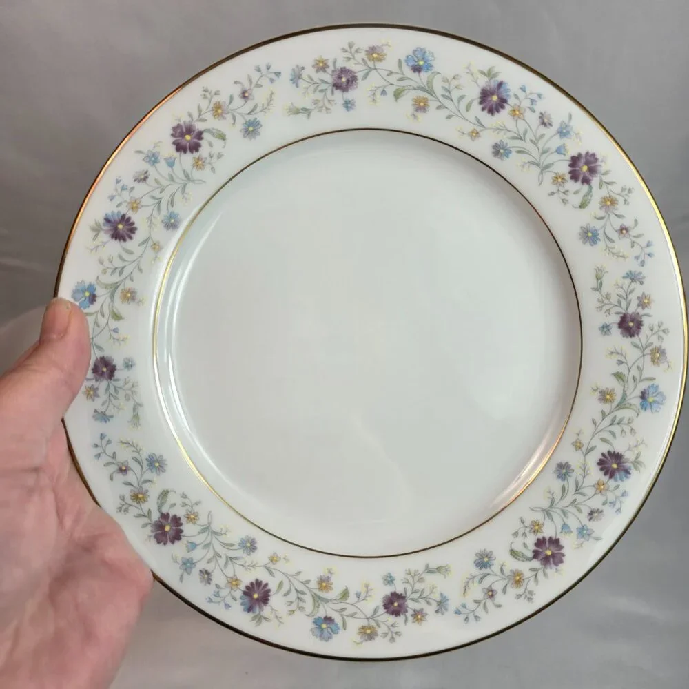 FOUR Noritake Longwood #2485 Salad Plates Purple, Blue & Yellow Flowers